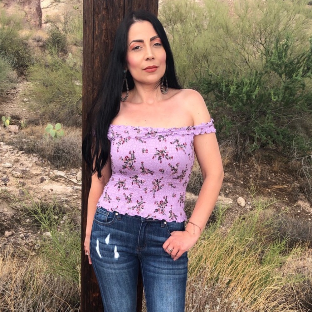 Lavender Floral Smocked Off Shoulder Top NWT